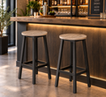 Lot de 2 tabourets de bar compacts assise ronde, structure acier, 65 cm