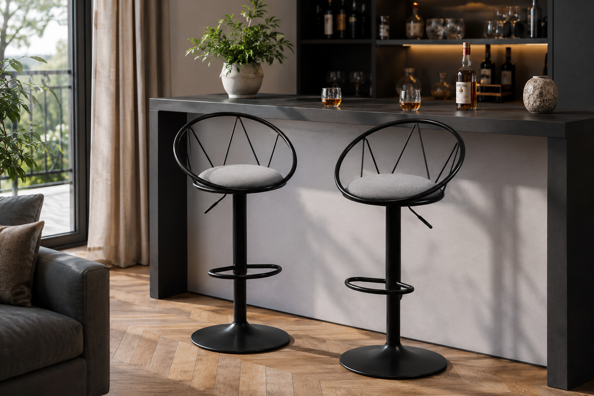 Lot de 2 tabourets de bar pivotants style rétro, revêtement lin, réglables