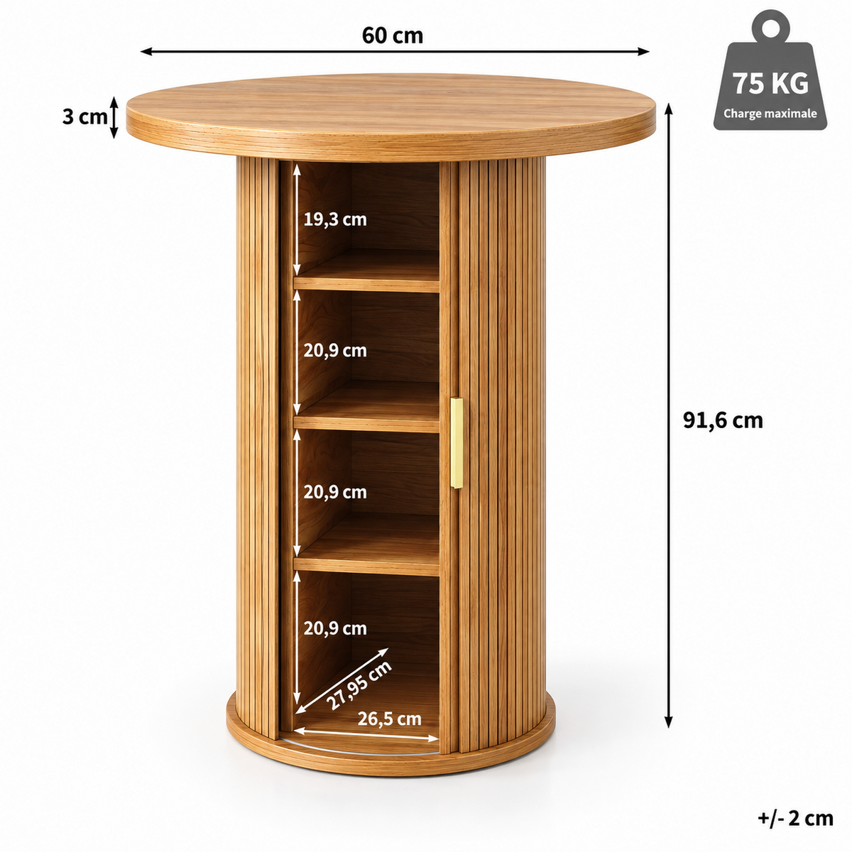 Table de bar ronde 60 cm avec meuble de rangement 4 étagères, effet bois