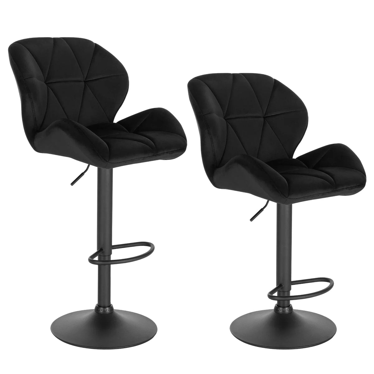 Lot de 2 tabourets de bar pivotants, velours ou simili cuir, hauteur réglable