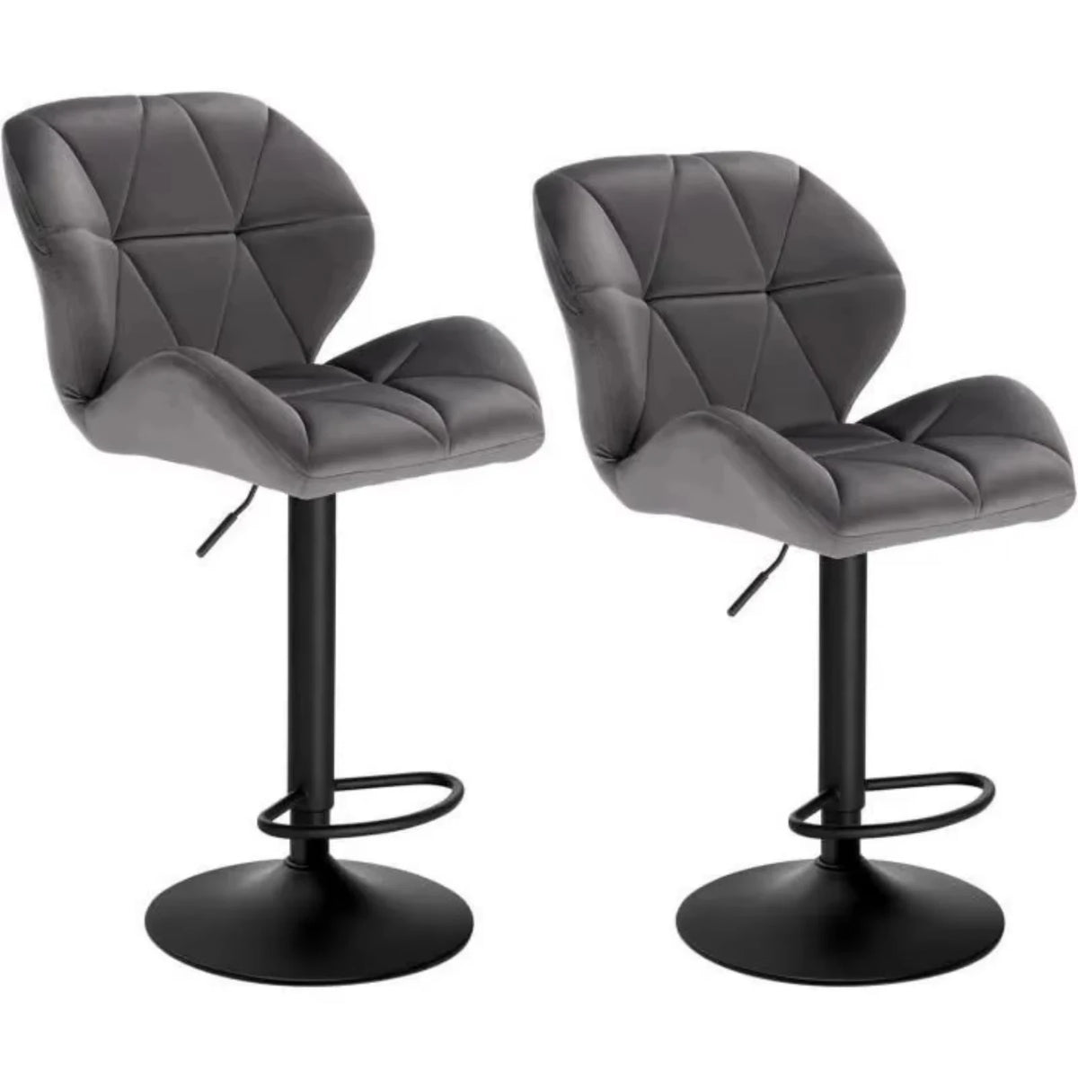Lot de 2 tabourets de bar pivotants, velours ou simili cuir, hauteur réglable