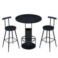 Ensemble table de bar ronde 80 cm et 2 tabourets, repose-pieds métallique, noir/noyer