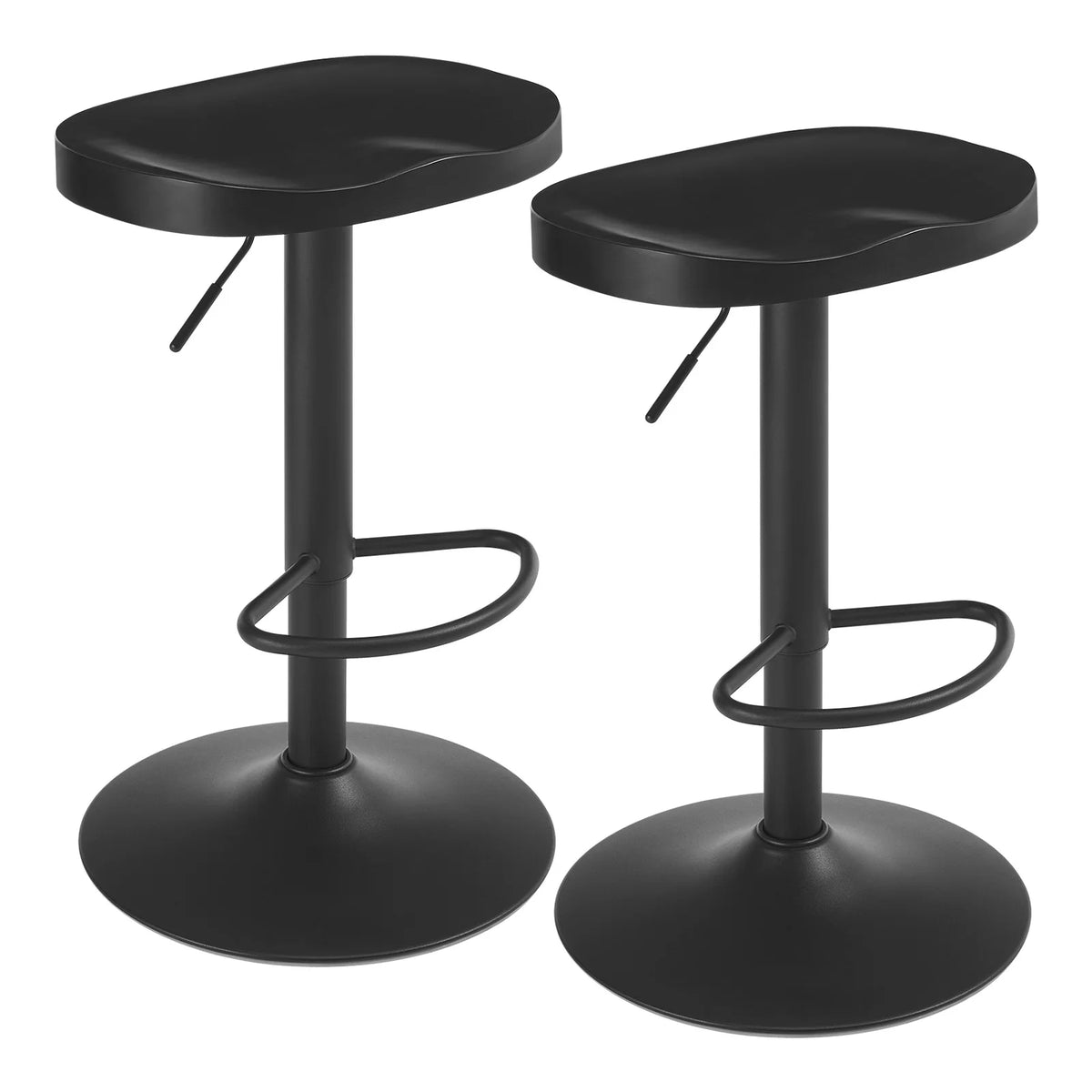 Lot de 2 tabourets de bar pivotants, assise selle en bois, réglables