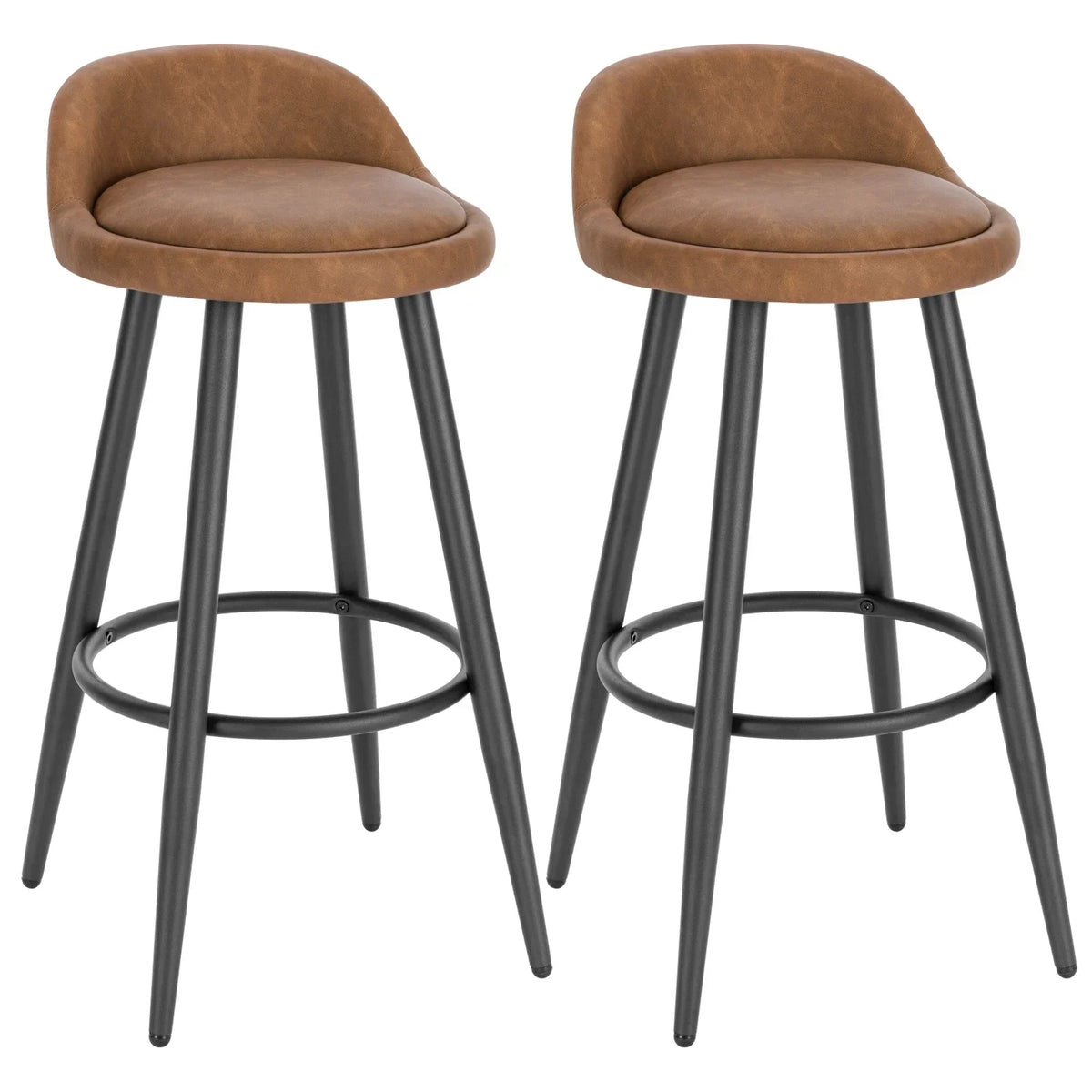 Lot de 2 tabourets de bar avec repose-pieds, assise rembourrée velours ou cuir