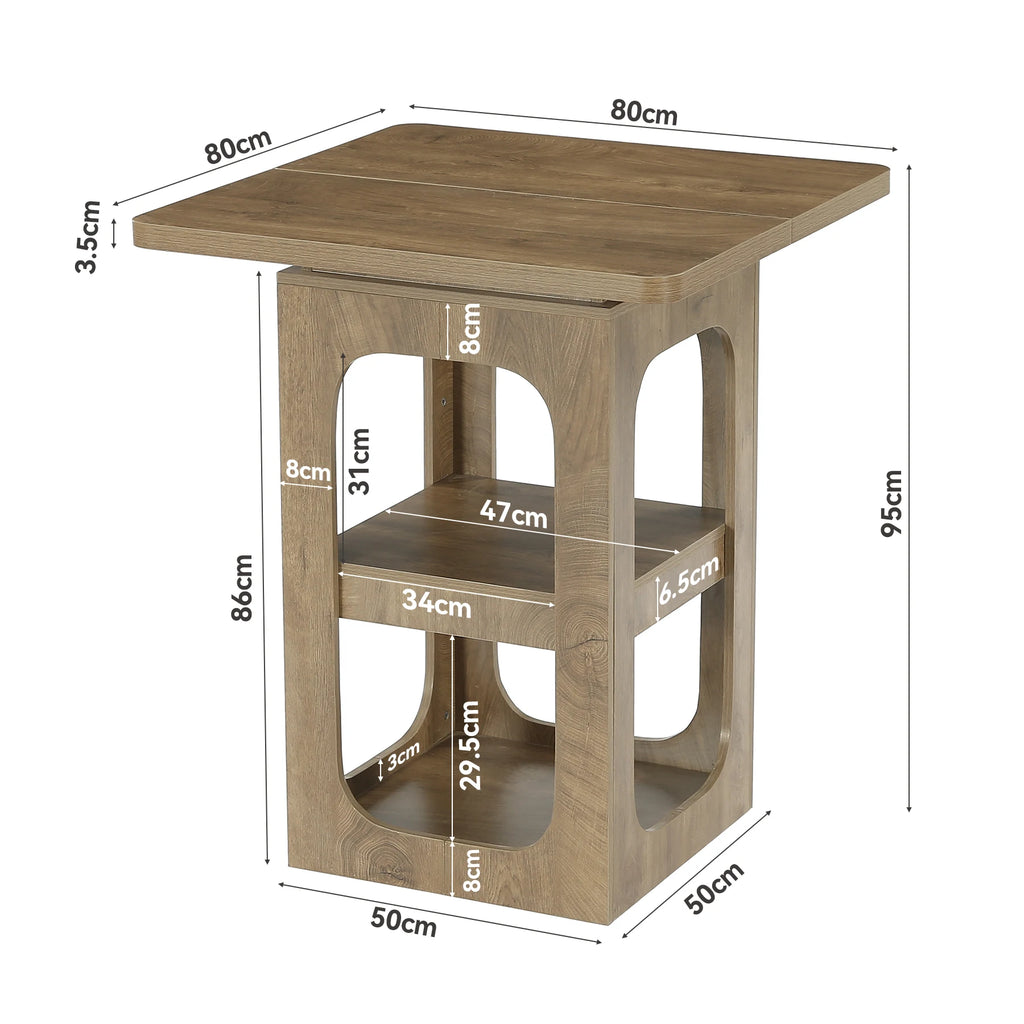 Table de bar carrée avec étagères de rangement 3 niveaux, bois