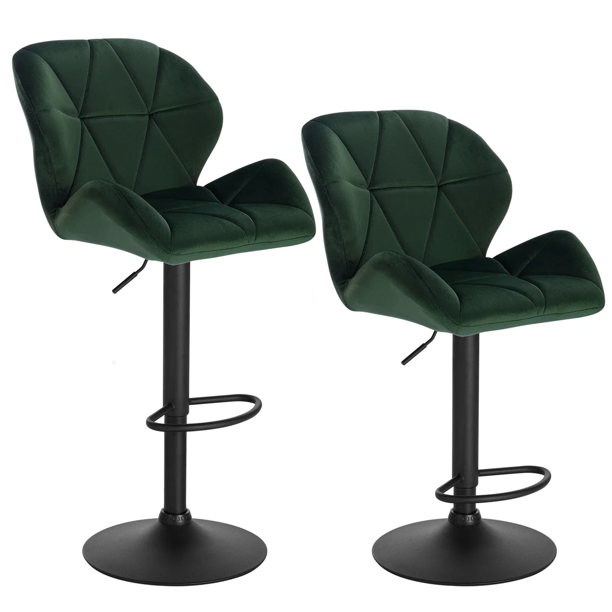 Lot de 2 tabourets de bar pivotants, velours ou simili cuir, hauteur réglable