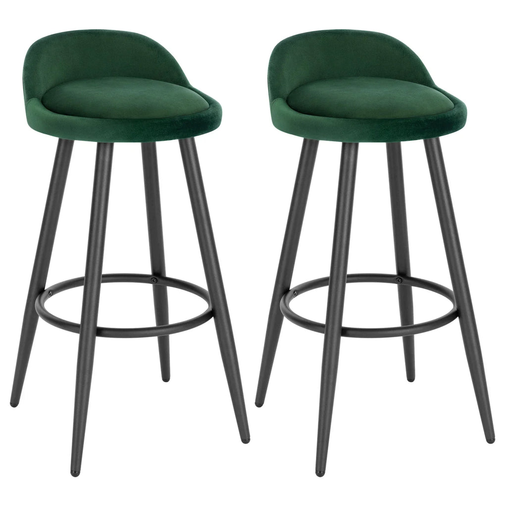 Lot de 2 tabourets de bar avec repose-pieds, assise rembourrée velours ou cuir