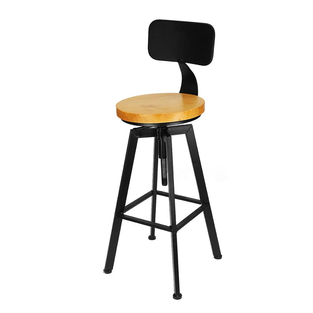 Lot de 2 tabourets de bar bois et métal, pivotants, hauteur réglable, noir