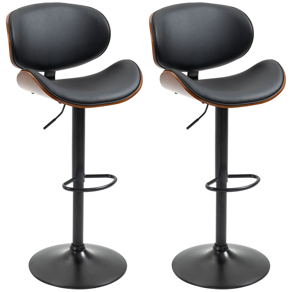 Lot de 2 tabourets de bar pivotants, revêtement synthétique, noir