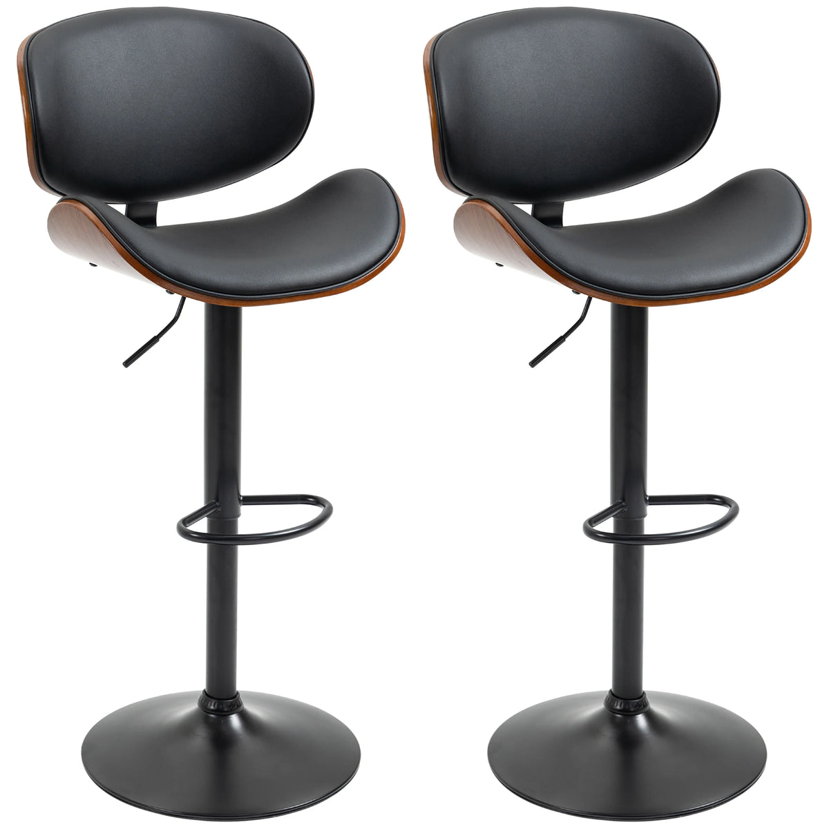 Lot de 2 tabourets de bar pivotants, revêtement synthétique, noir