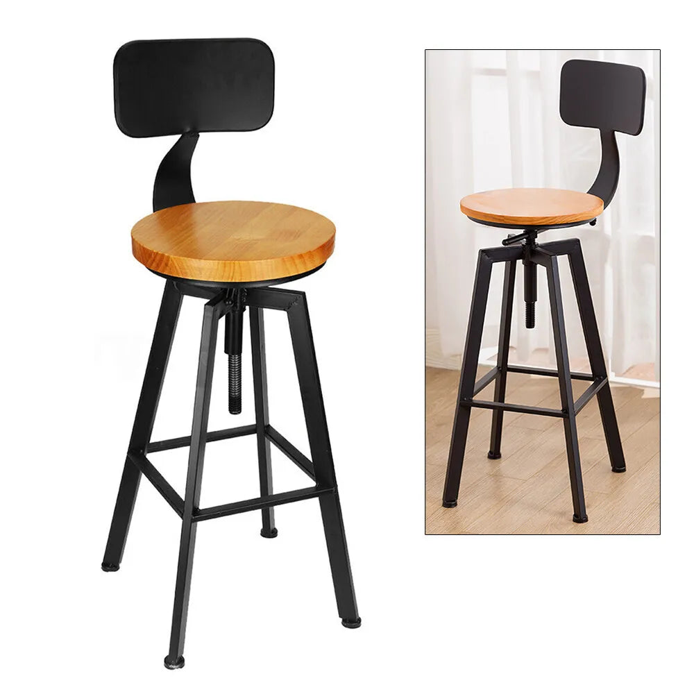 Lot de 2 tabourets de bar bois et métal, pivotants, hauteur réglable, noir