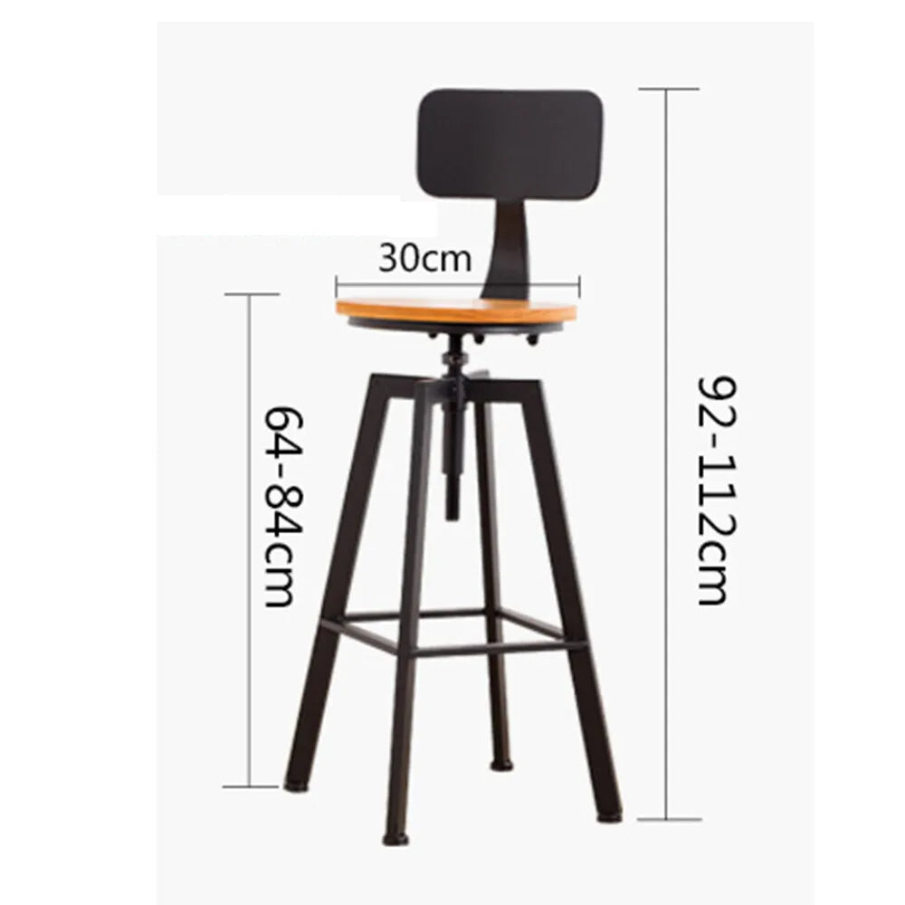 Lot de 2 tabourets de bar bois et métal, pivotants, hauteur réglable, noir