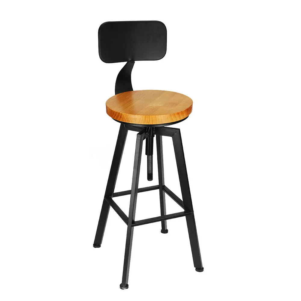 Lot de 2 tabourets de bar bois et métal, pivotants, hauteur réglable, noir