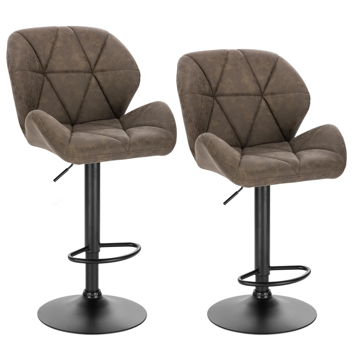 Lot de 2 tabourets de bar pivotants, velours ou simili cuir, hauteur réglable
