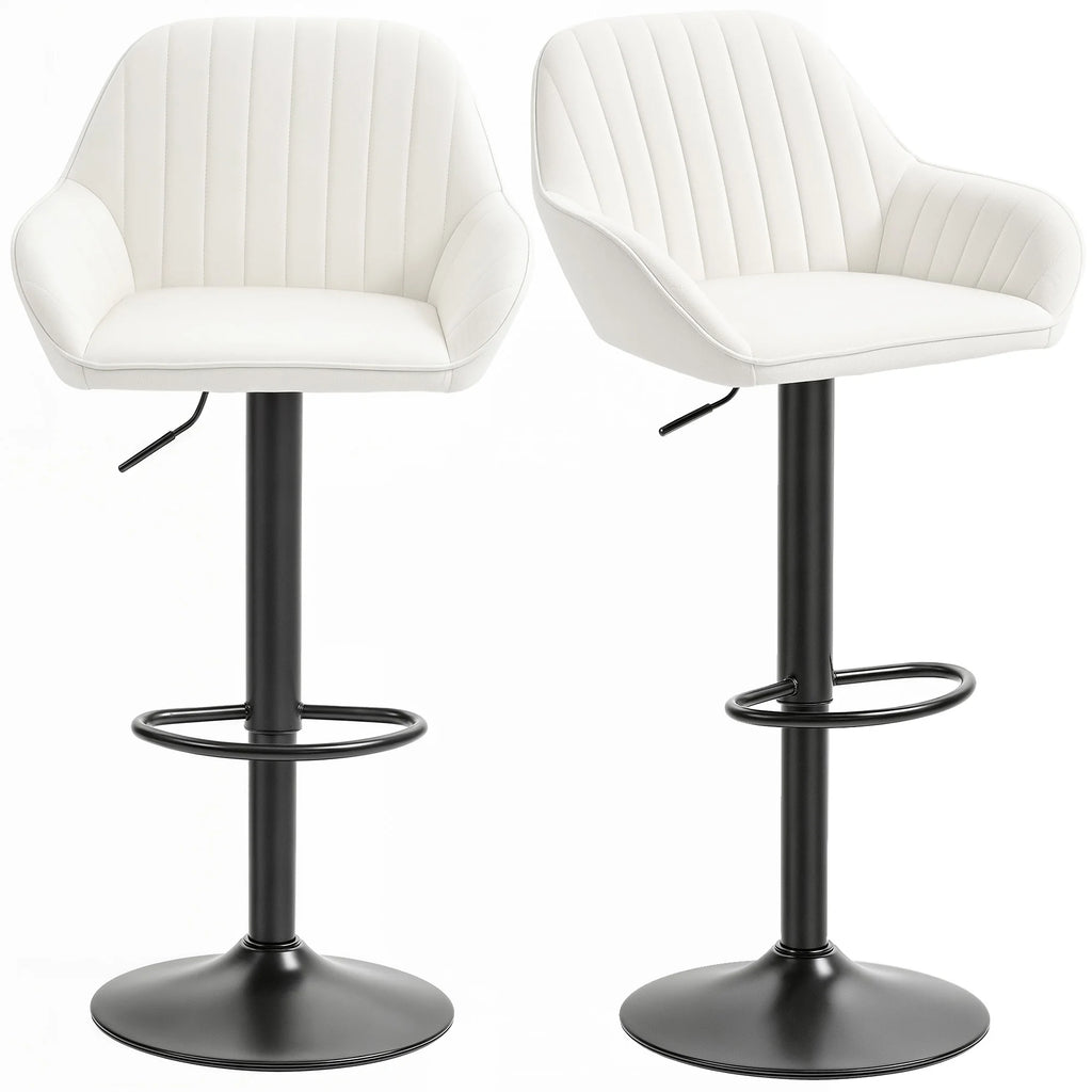 Lot de 2 tabourets de bar pivotants en velours, dossier et accoudoirs