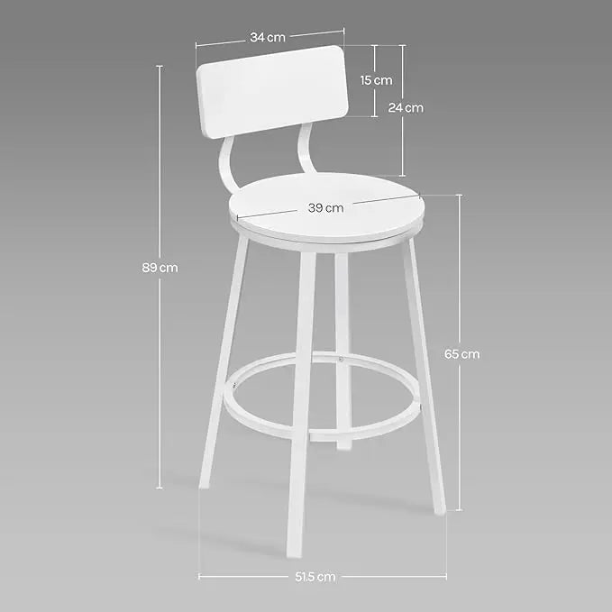 Lot de 2 tabourets de bar style vintage, bois et métal, repose-pieds