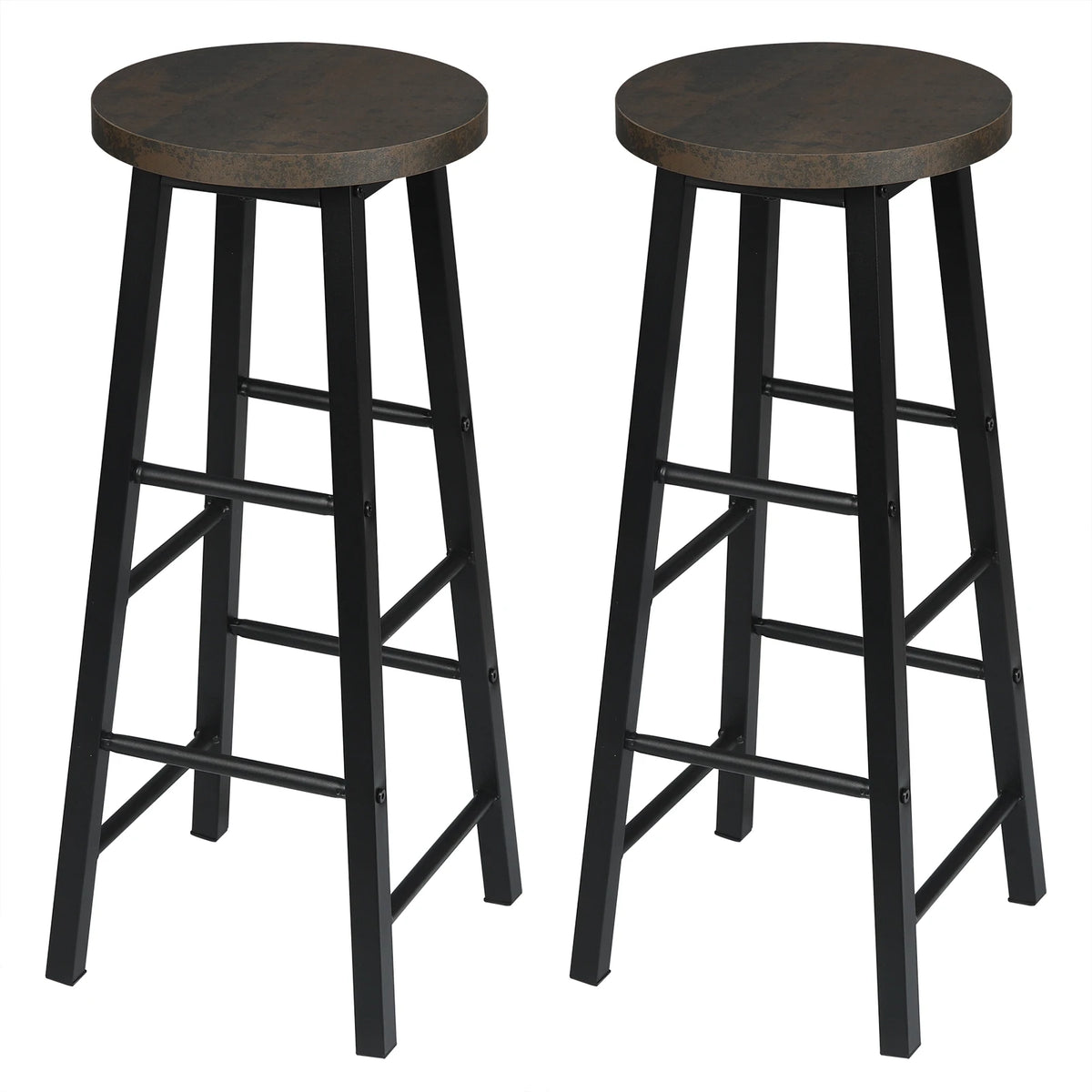 Lot de 2 tabourets de bar hauts, structure acier, assise MDF, style industriel
