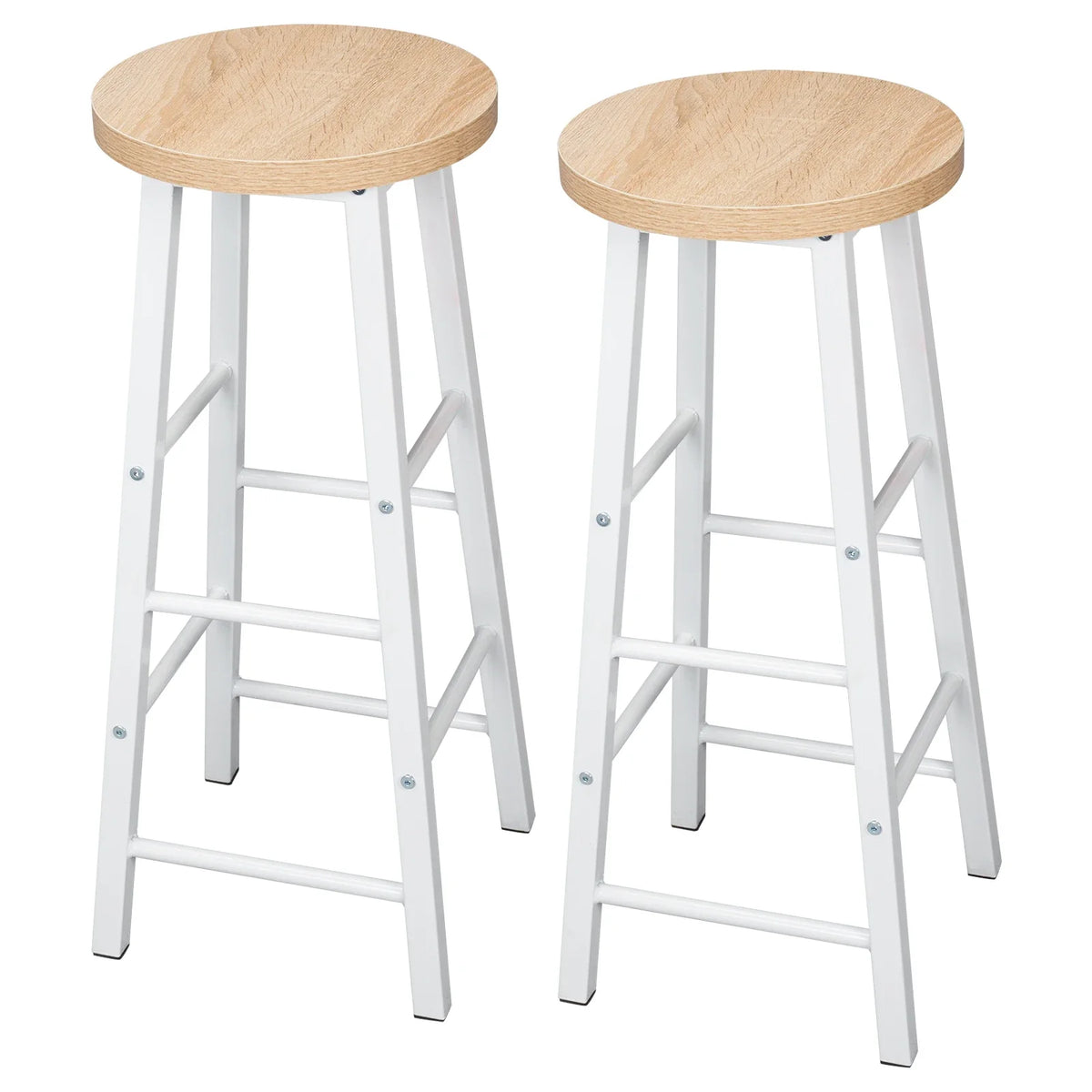 Lot de 2 tabourets de bar hauts, structure acier, assise MDF, style industriel