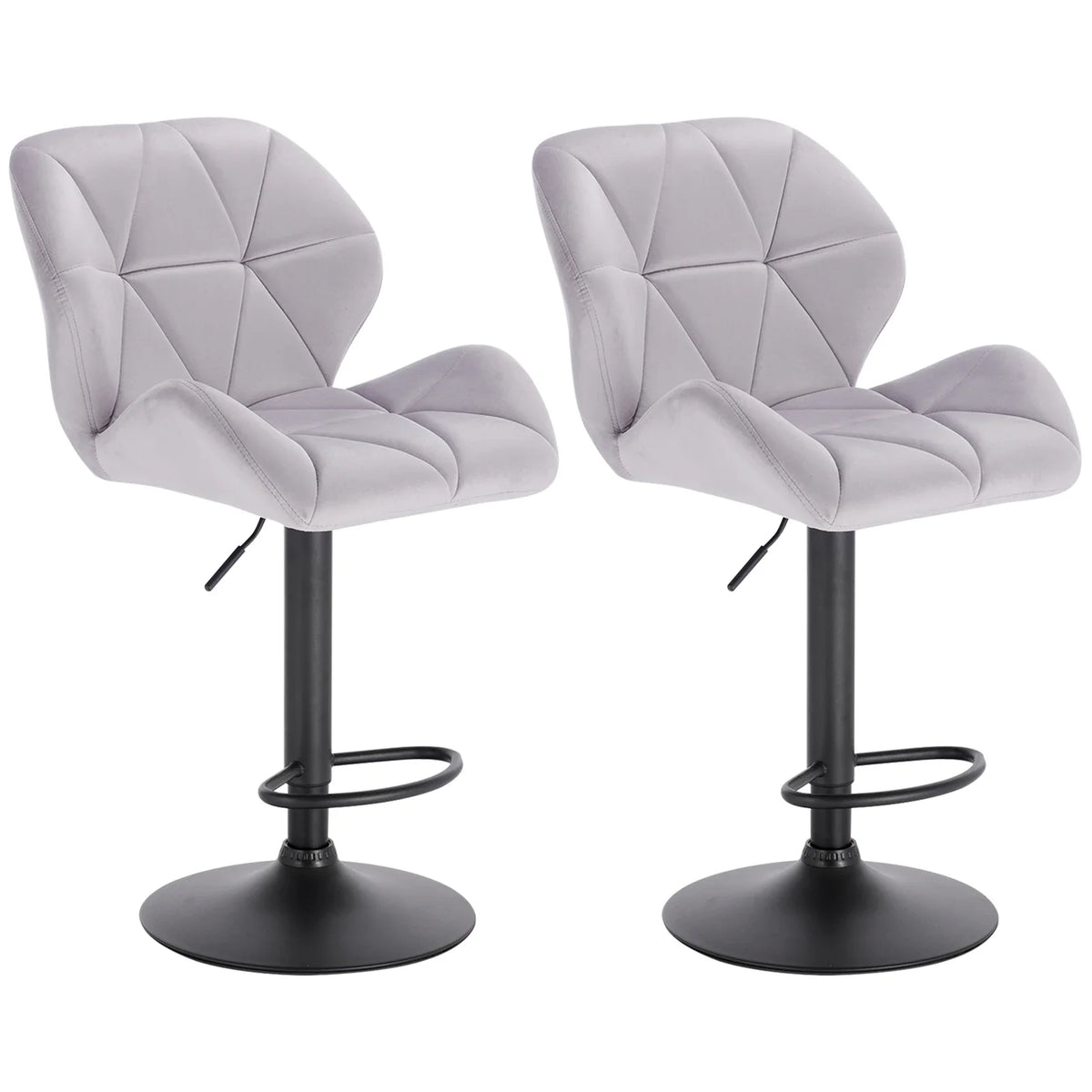 Lot de 2 tabourets de bar pivotants, velours ou simili cuir, hauteur réglable