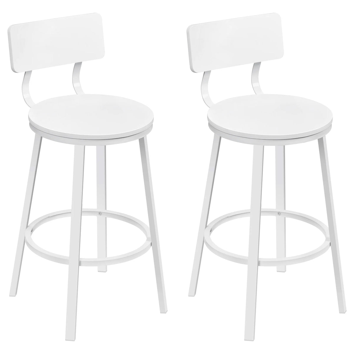 Lot de 2 tabourets de bar style vintage, bois et métal, repose-pieds