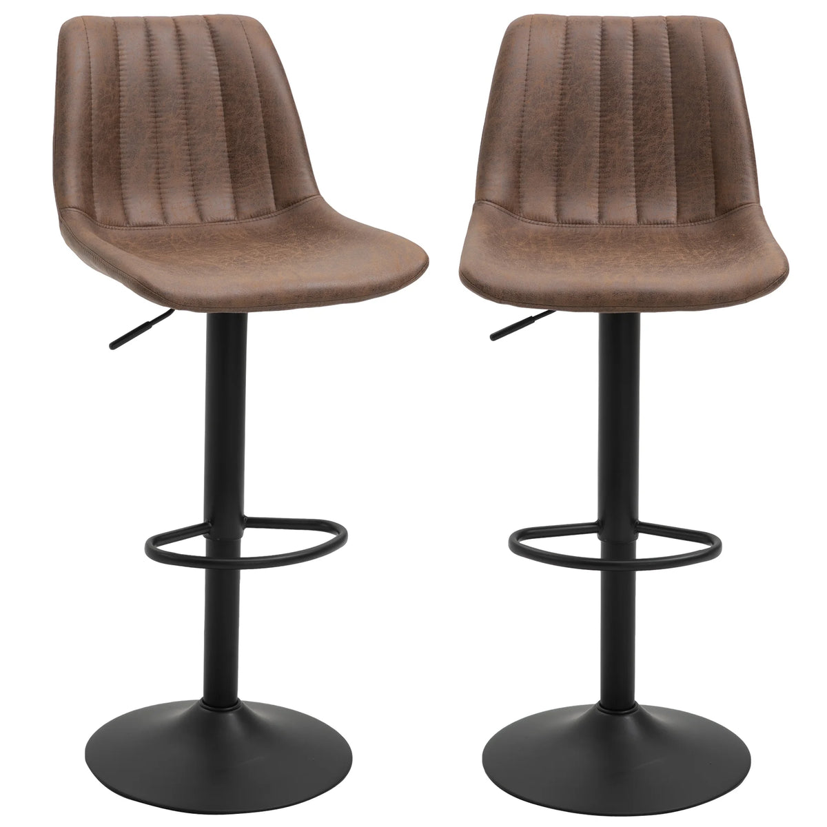 Lot de 2 tabourets de bar pivotants style vintage, réglables, marron