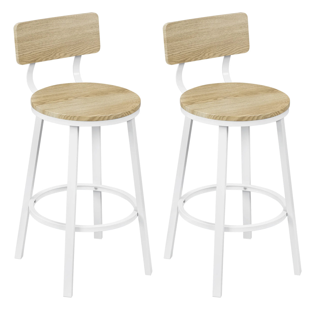 Lot de 2 tabourets de bar style vintage, bois et métal, repose-pieds