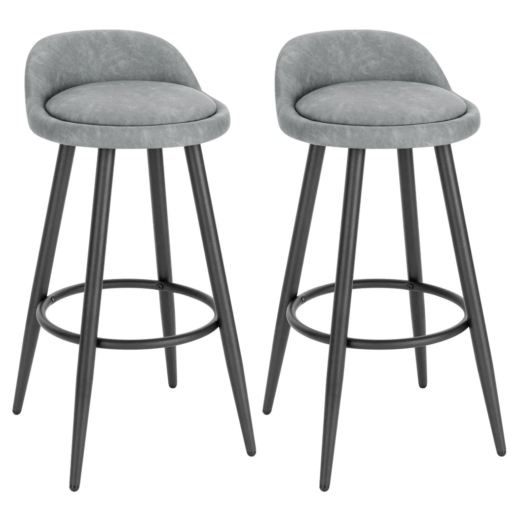 Lot de 2 tabourets de bar avec repose-pieds, assise rembourrée velours ou cuir
