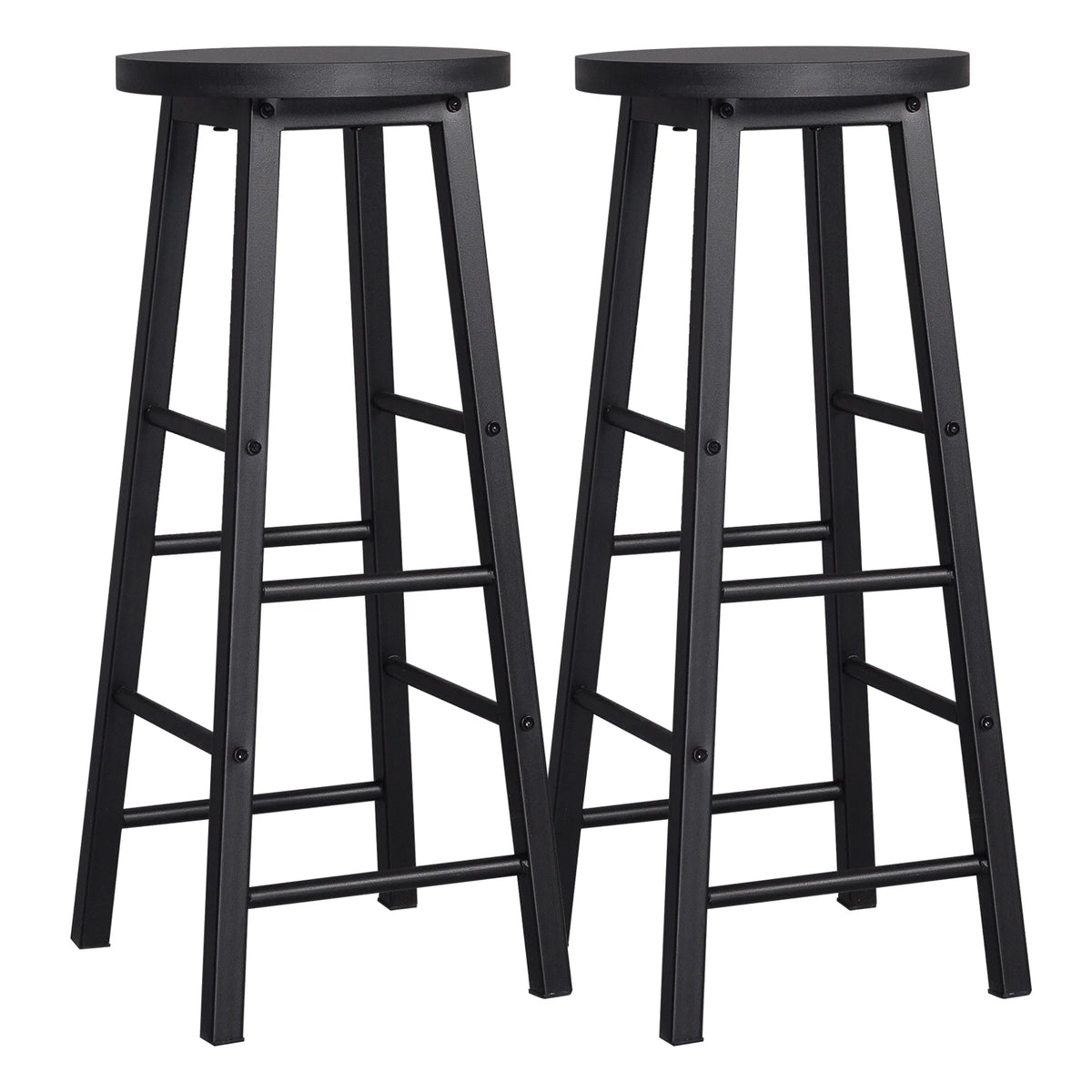 Lot de 2 tabourets de bar hauts, structure acier, assise MDF, style industriel