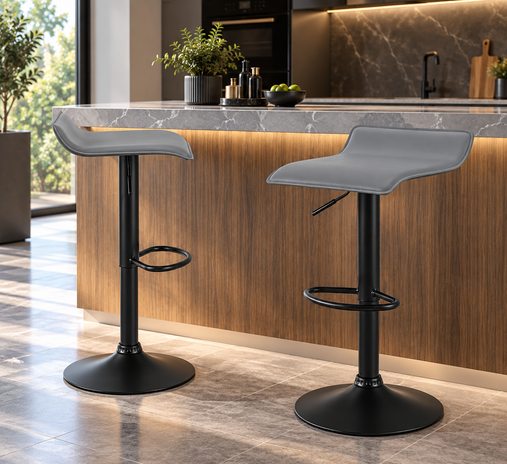 Lot de 2 tabourets de bar réglables, pivotants 360°, simili cuir