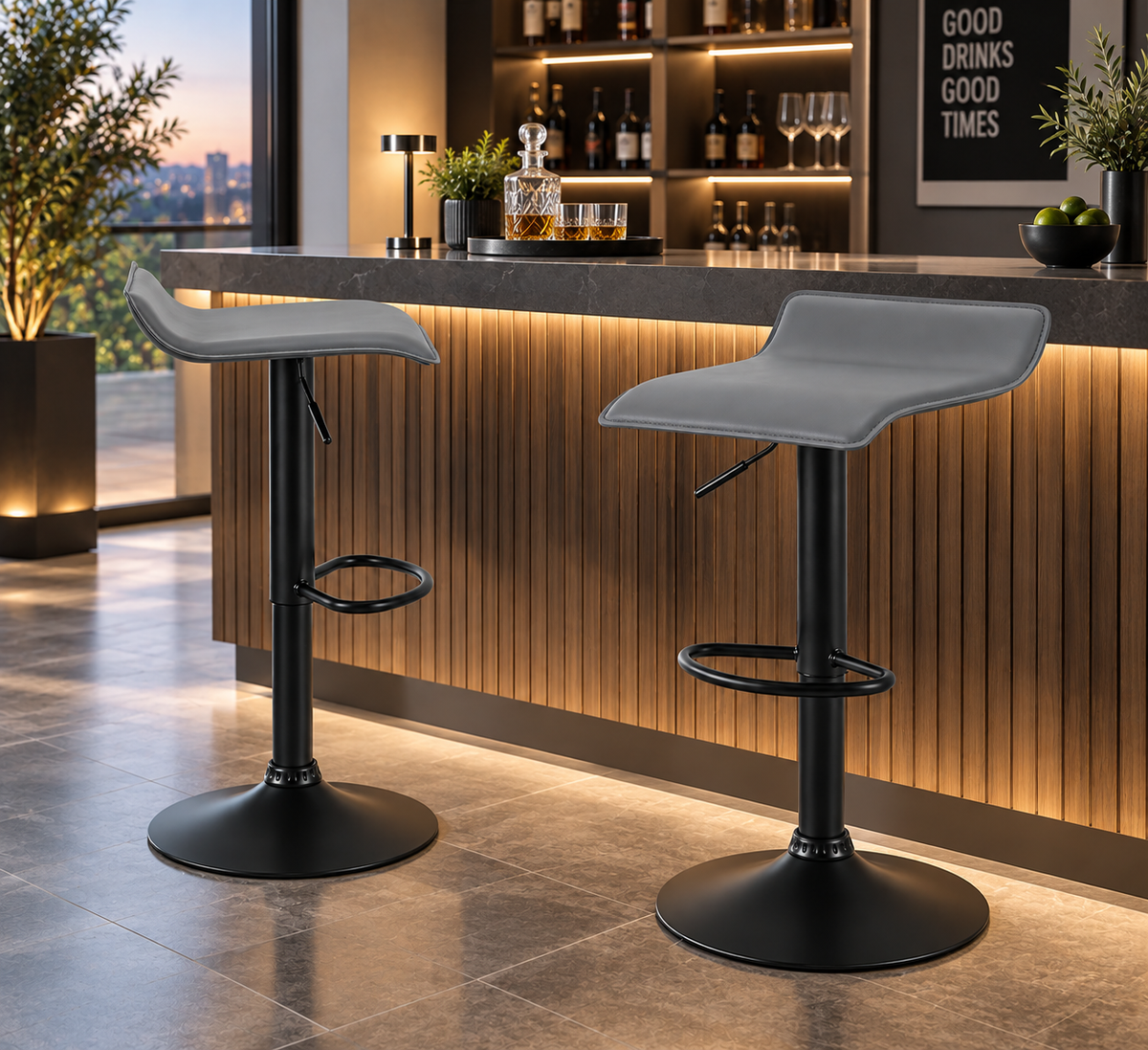 Lot de 2 tabourets de bar réglables, pivotants 360°, simili cuir