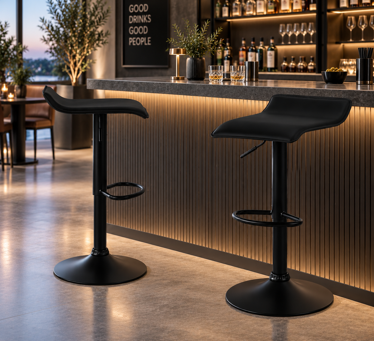 Lot de 2 tabourets de bar réglables, pivotants 360°, simili cuir