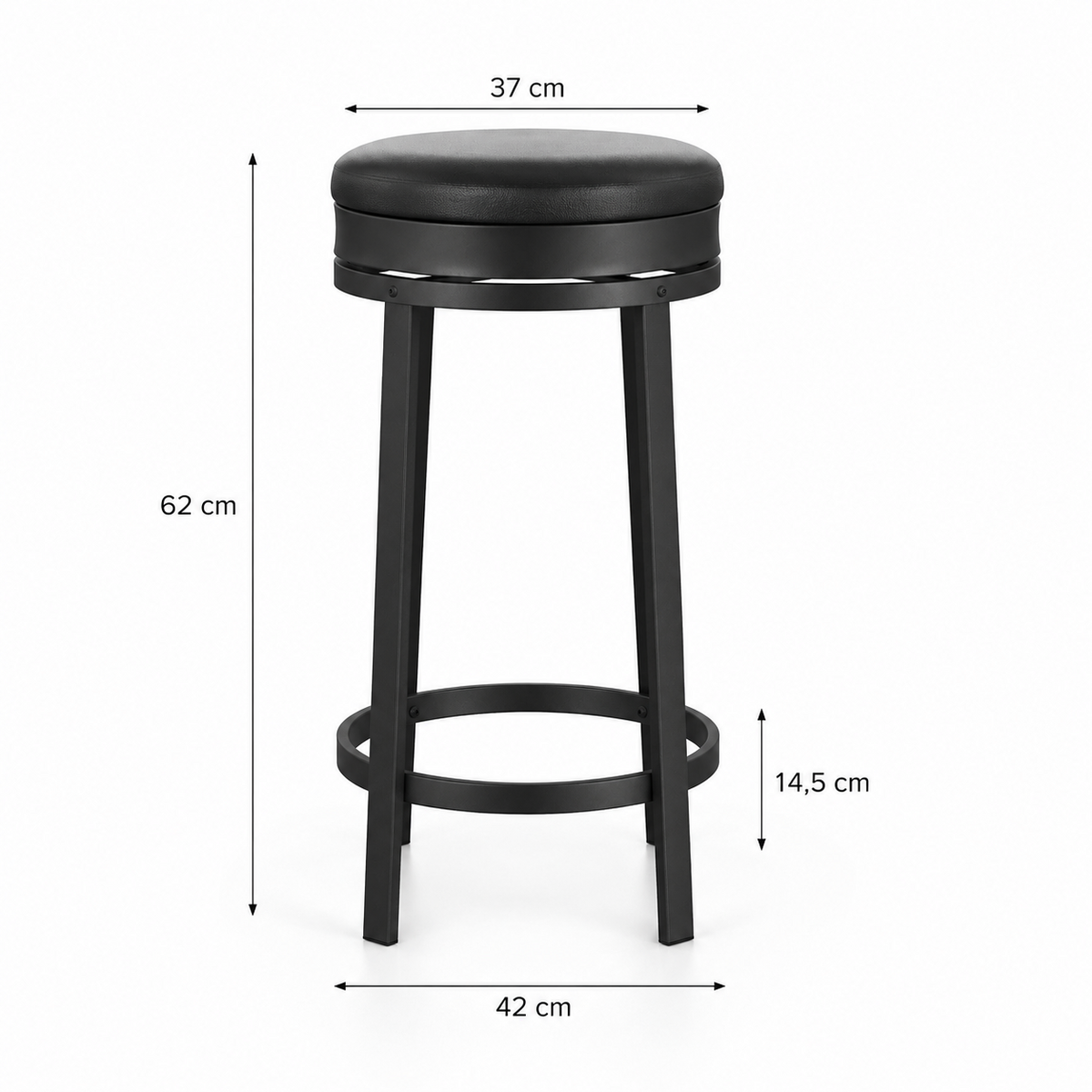 Lot de 2 tabourets de bar sans dossier, pivotants, simili cuir, structure métal