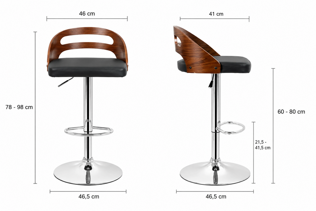 Lot de 2 tabourets de bar pivotants, hauteur réglable, revêtement synthétique noir