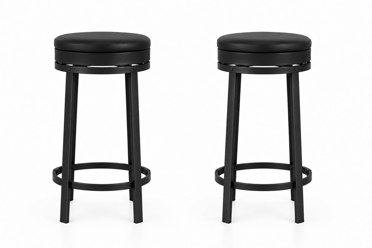 Lot de 2 tabourets de bar sans dossier, pivotants, simili cuir, structure métal