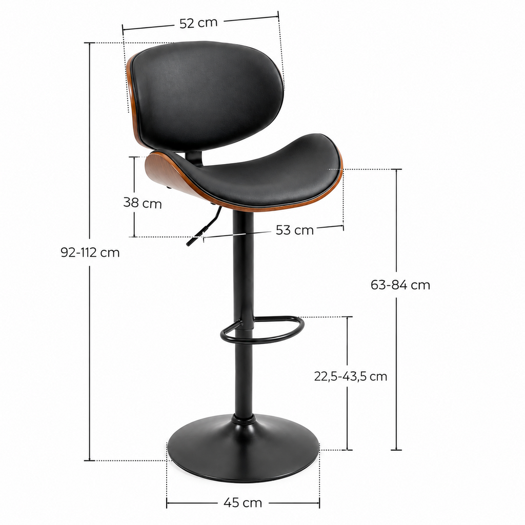 Lot de 2 tabourets de bar pivotants, revêtement synthétique, noir