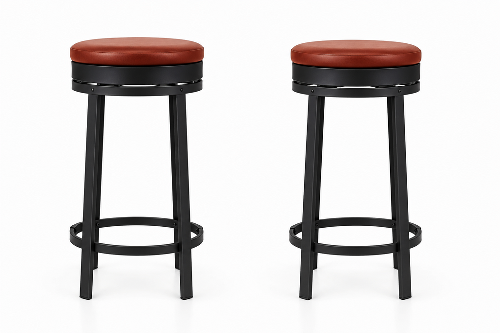 Lot de 2 tabourets de bar sans dossier, pivotants, simili cuir, structure métal