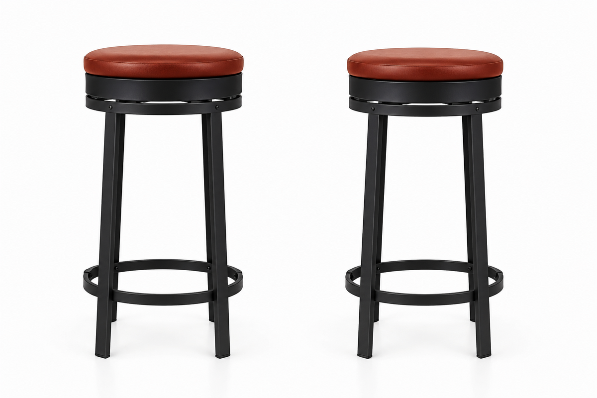 Lot de 2 tabourets de bar sans dossier, pivotants, simili cuir, structure métal