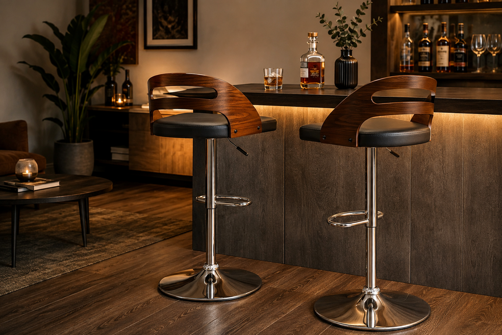 Lot de 2 tabourets de bar pivotants, hauteur réglable, revêtement synthétique noir