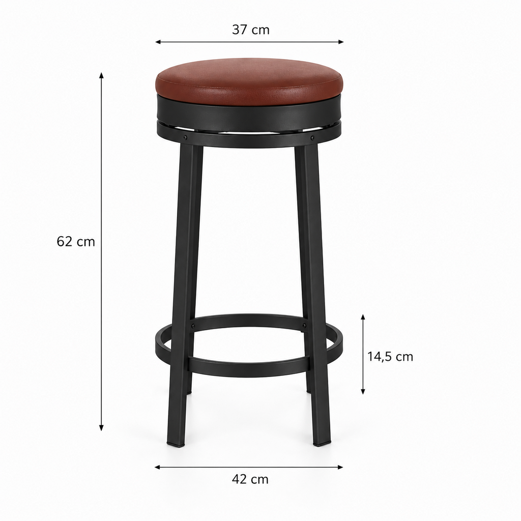Lot de 2 tabourets de bar sans dossier, pivotants, simili cuir, structure métal