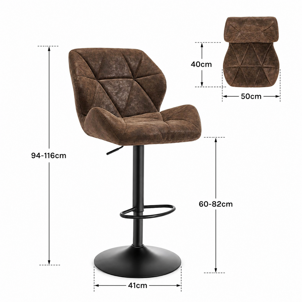 Lot de 2 tabourets de bar pivotants, velours ou simili cuir, hauteur réglable