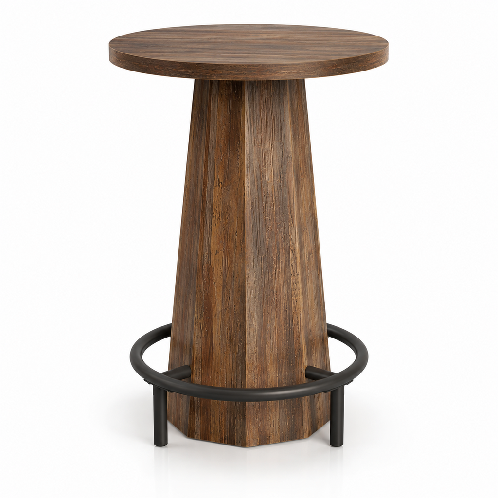 Table de bar ronde avec repose-pieds en métal, marron