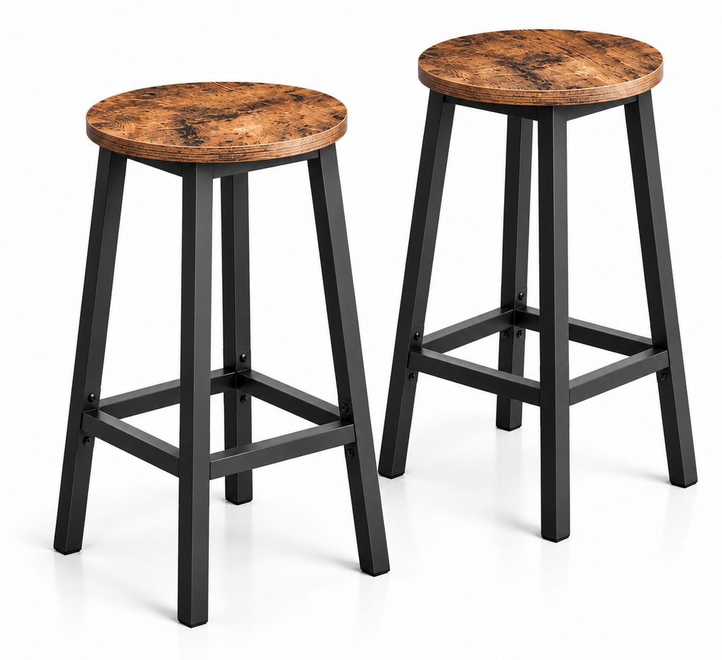 Lot de 2 tabourets de bar compacts assise ronde, structure acier, 65 cm
