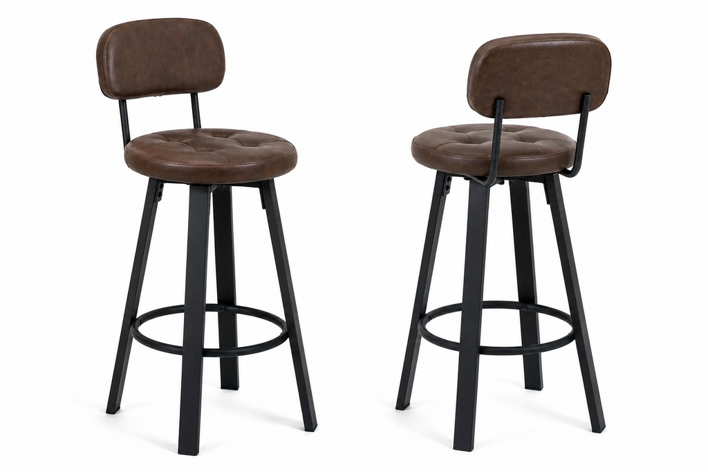 Lot de 2 tabourets de bar pivotants, assise rembourrée, repose-pieds métal
