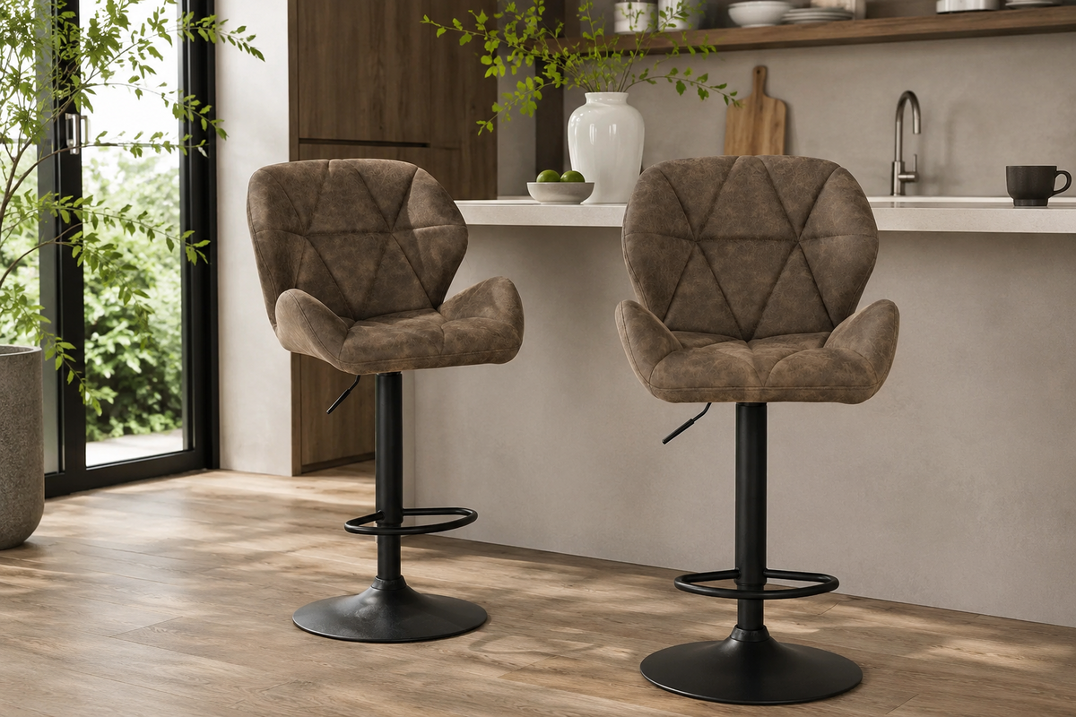 Lot de 2 tabourets de bar pivotants, velours ou simili cuir, hauteur réglable