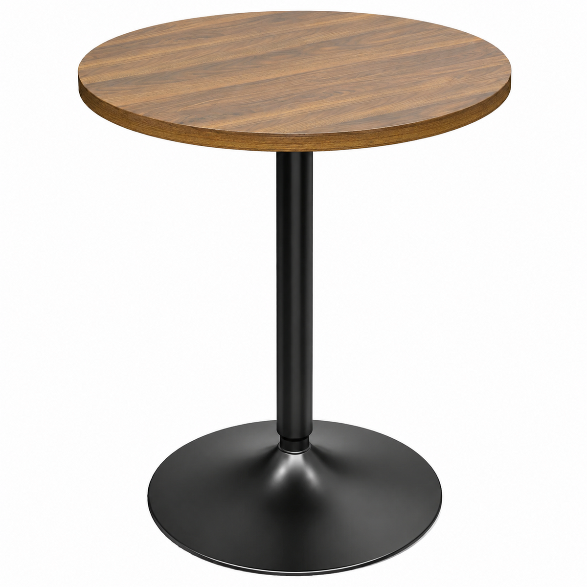 Table de bar ronde 60 cm, plateau bois et pied métal, noyer