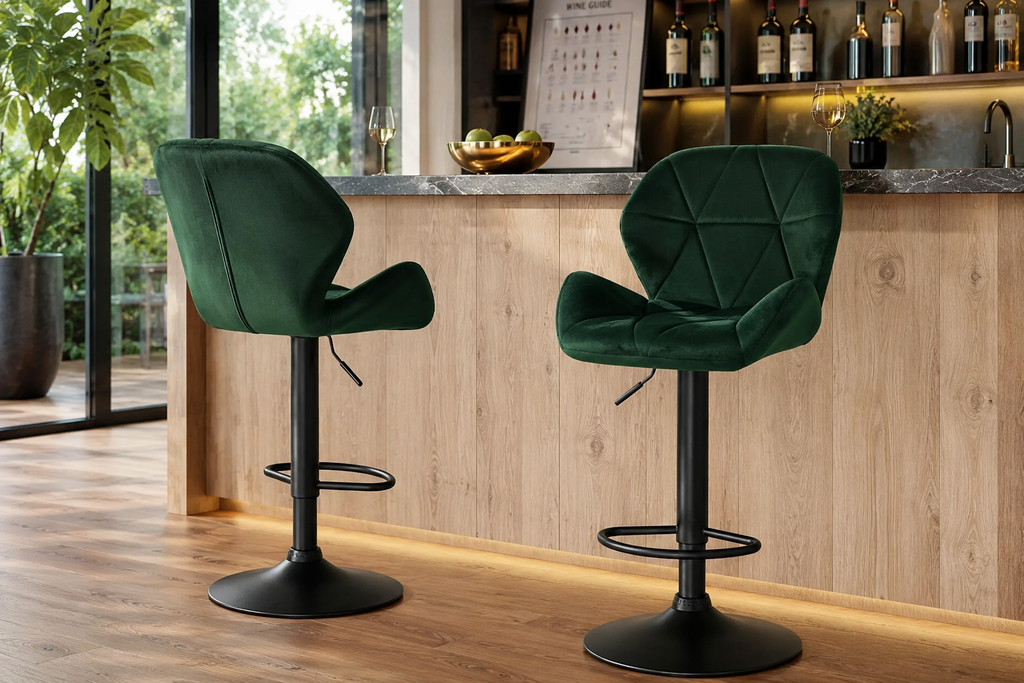 Lot de 2 tabourets de bar pivotants, velours ou simili cuir, hauteur réglable