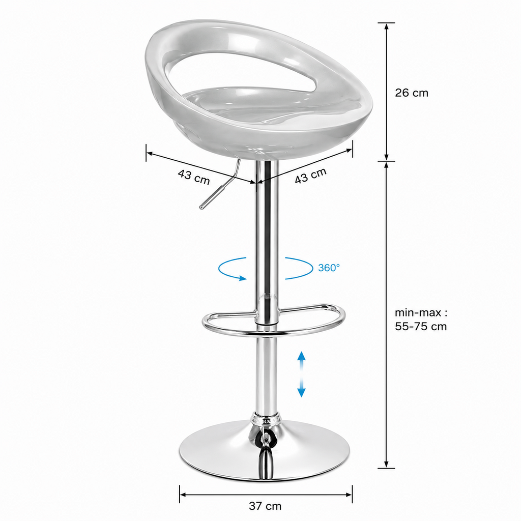 Lot de 2 tabourets de bar avec dossier, hauteur réglable