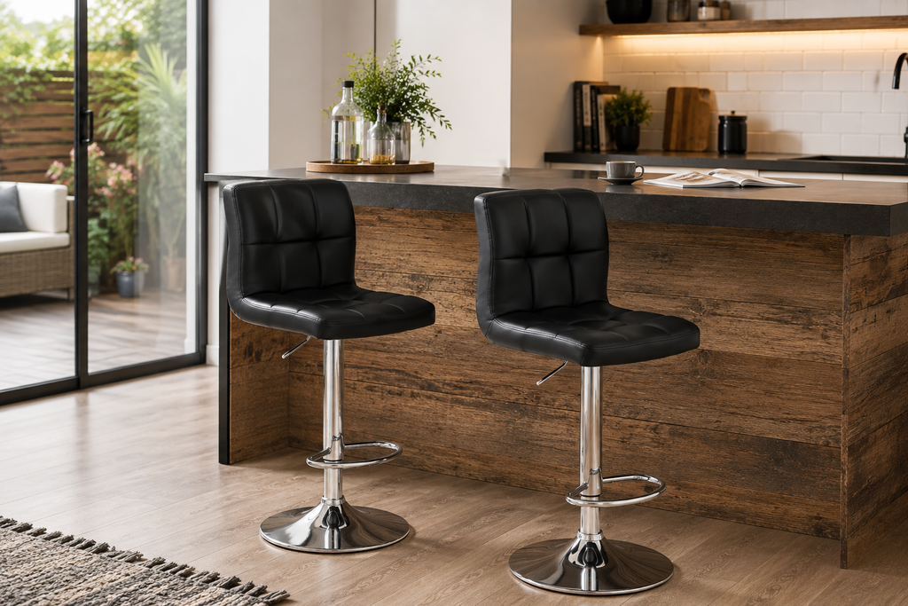 Lot de 2 tabourets de bar en simili cuir, vérin à gaz certifié SGS, noir