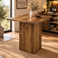 Table de bar carrée en bois, motif géométrique, brun rustique