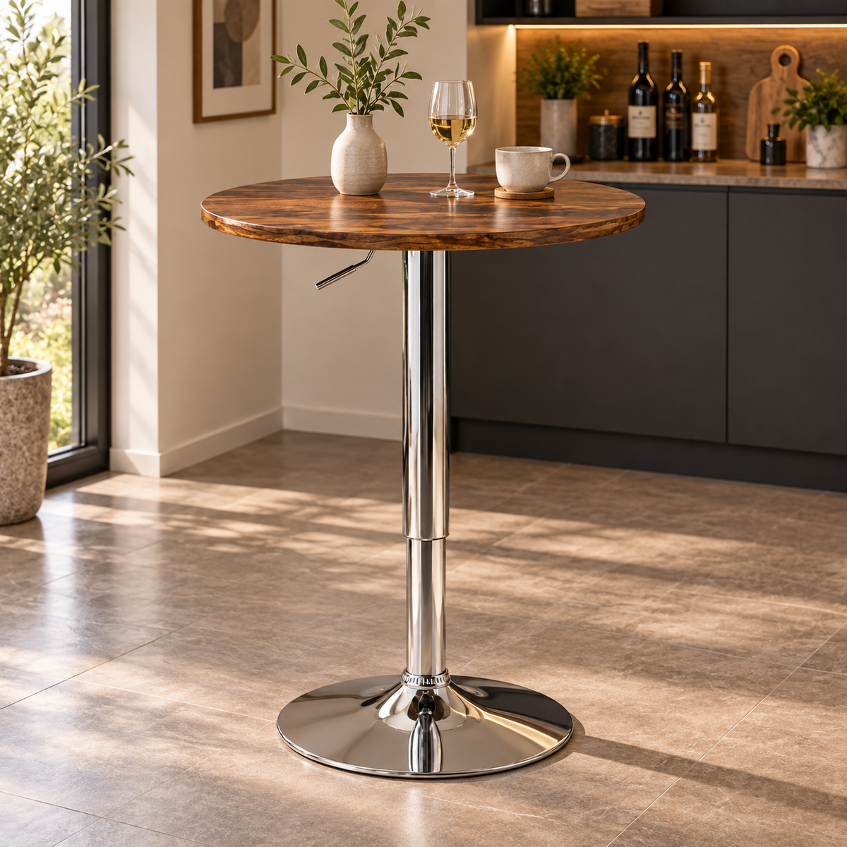 Table de bar bistro ronde, hauteur réglable 67-93 cm, pivotante, marron